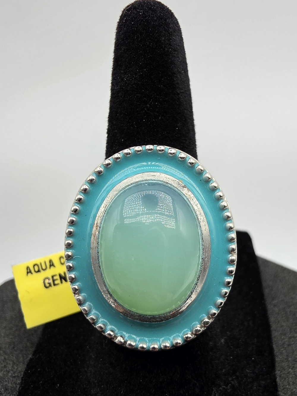Aqua Chalcedony Oval Statement Ring - Aqua Turquoise Sterling Silver